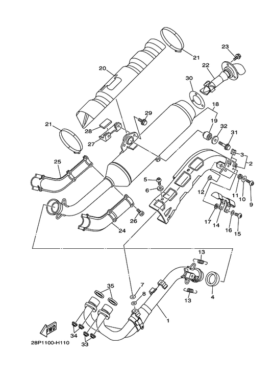Yamaha 90450-99010 Hose Clamp Assy — shown on the Exhaust parts diagram
