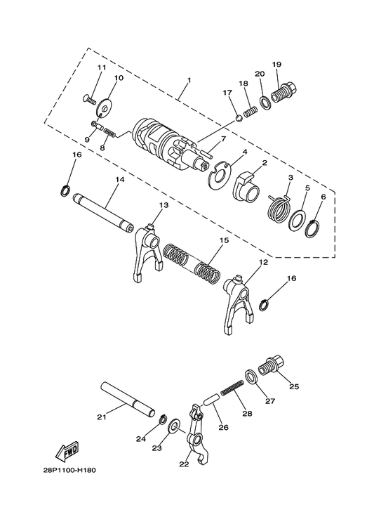 Yamaha 90501-090A1 Spring, Compression — shown on the Shift Cam & Fork parts diagram
