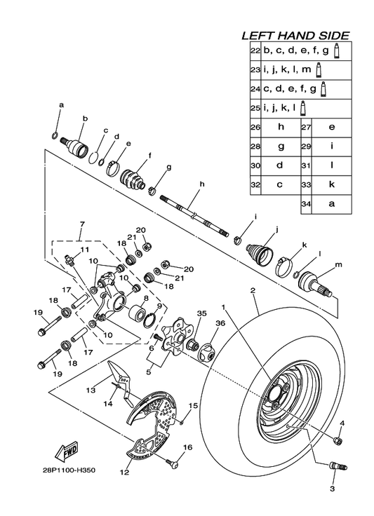 Yamaha 28P-2518E-10 Shaft — shown on the Rear Wheel parts diagram