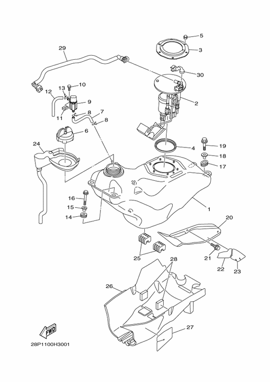 Yamaha 3B4-24610-10 Cap Assy — shown on the Fuel Tank parts diagram