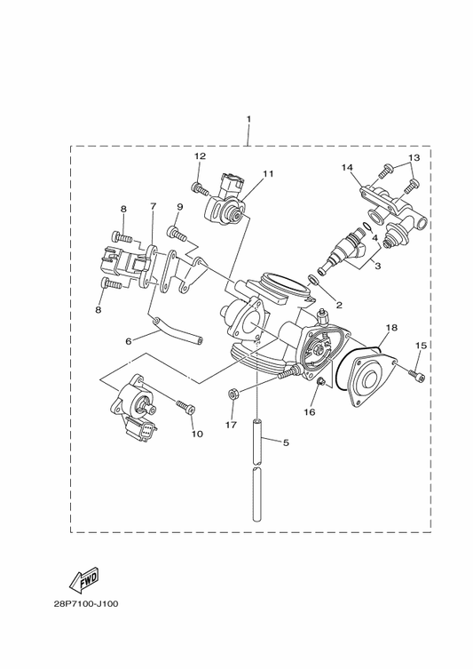 Yamaha 28P-13543-00 . Hose, Air — shown on the Throttle Body Assy 1 parts diagram