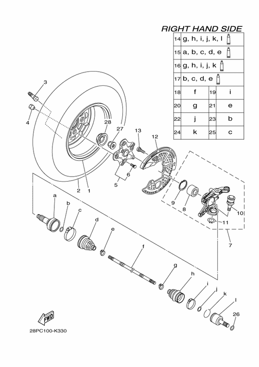 Yamaha 28P-23502-01 Steering Knuckle Assy (Right) — shown on the Front Wheel 2 parts diagram