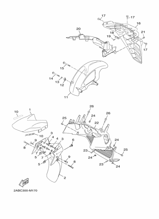 Yamaha 37P-F1511-00-PH Fender, Front — shown on the Fender parts diagram
