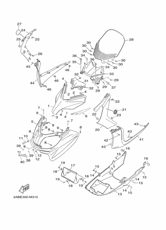 Yamaha 37P-F835G-00-PH Body, Front Upper 1 — shown on the Windshield parts diagram
