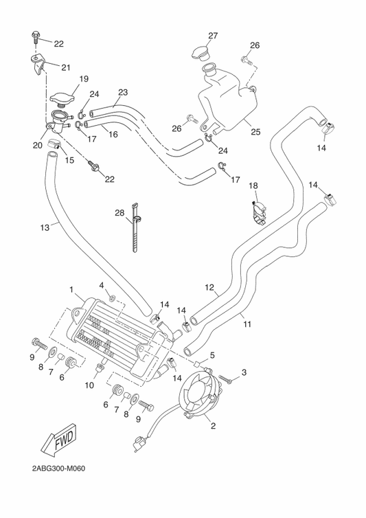 Yamaha 39D-F141A-00 Bracket 1 — shown on the Radiator & Hose parts diagram