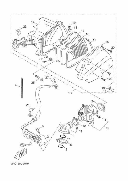 Yamaha 3B3-E3585-01 Manifold — shown on the Intake parts diagram