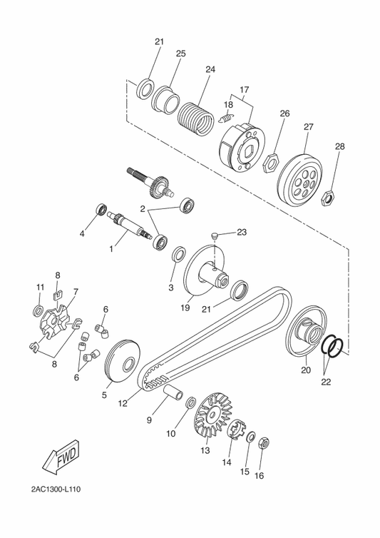 Yamaha 5C3-E7653-00 Slider — shown on the Clutch parts diagram