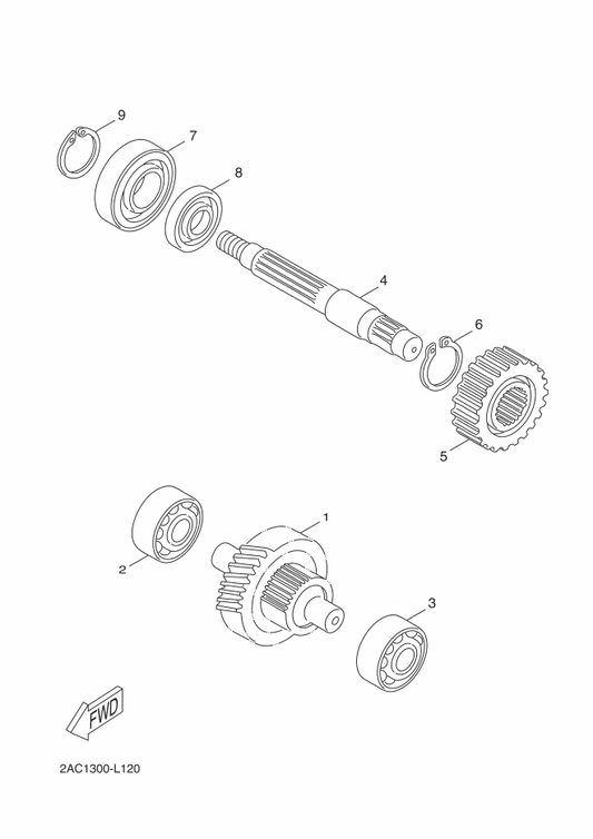 Yamaha 1GB-E7421-00 Axle, Drive — shown on the Transmission parts diagram