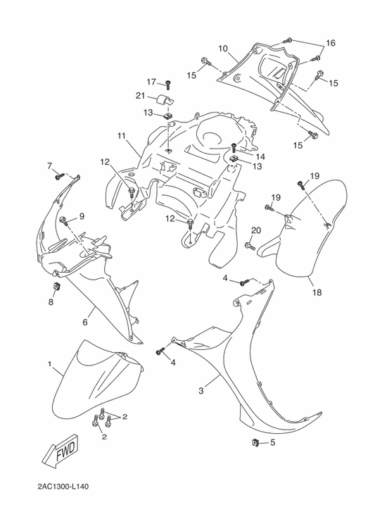 Yamaha 5C2-F1511-00-PN Fender, Front — shown on the Fender parts diagram