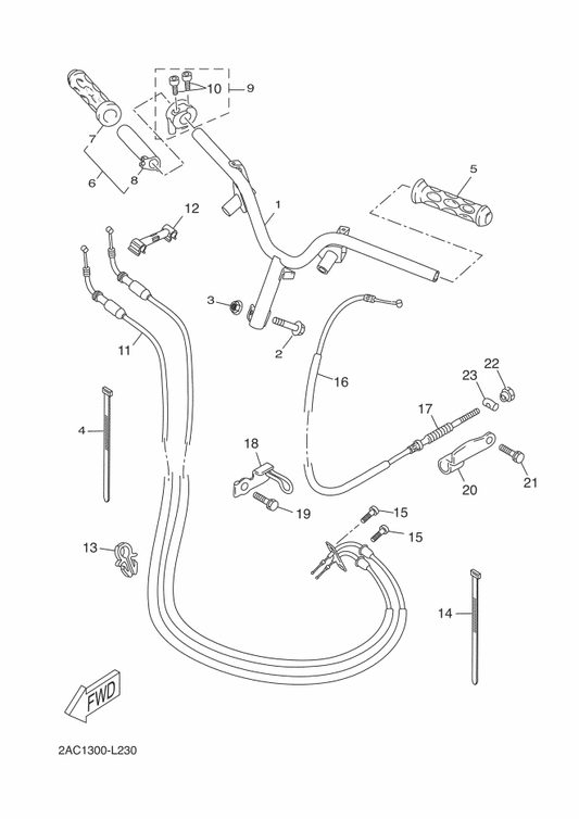 Yamaha 5C3-F639F-00 Holder 2 — shown on the Steering Handle & Cable parts diagram