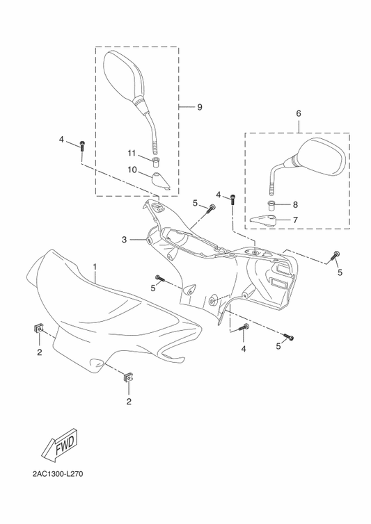 Yamaha 5C2-F6290-00 Rear View Mirror Assy (Right) — shown on the Cowling 1 parts diagram