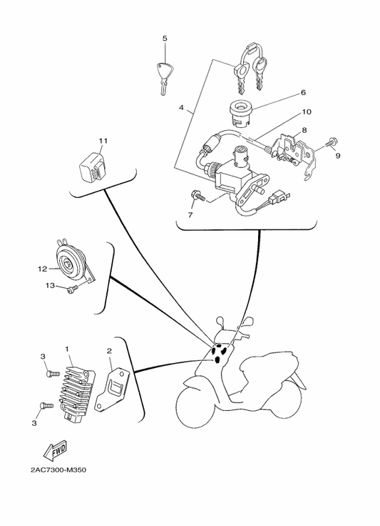 Yamaha 5C3-F1287-11 Bracket, Regulator — shown on the Electrical 1 parts diagram