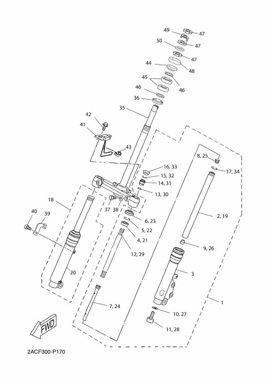 Yamaha 5C2-F3156-20 . Ring, Snap — shown on the Front Fork parts diagram
