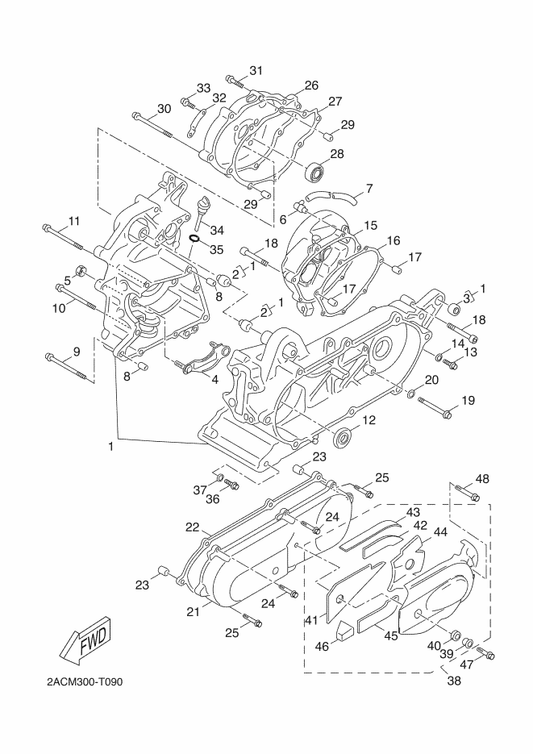Yamaha 90105-06X32 Bolt, Flange — shown on the Crankcase parts diagram