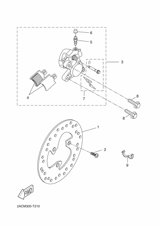 Yamaha 5C2-F580T-00 Caliper Assy (Left) — shown on the Front Brake Caliper parts diagram