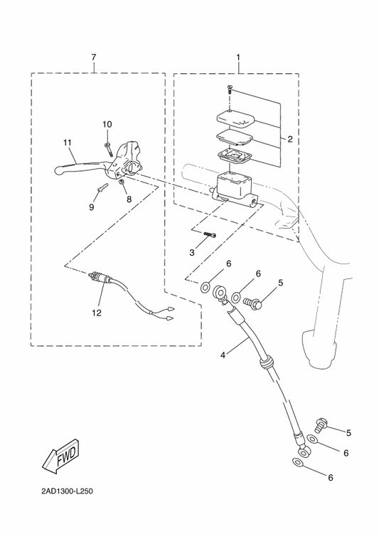 Yamaha 5RW-F5872-00 Hose, Brake 1 — shown on the Front Master Cylinder parts diagram