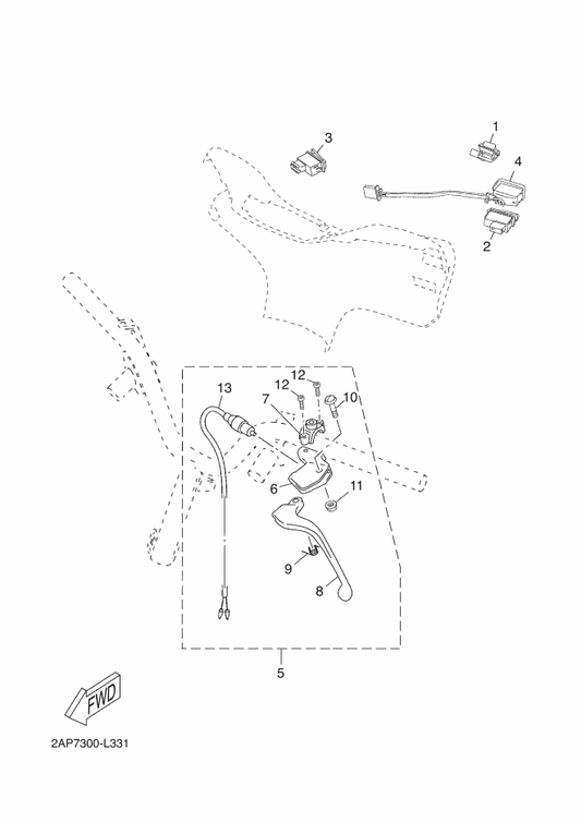 Yamaha 5C3-H3970-00 Starter Switch Assy — shown on the Handle Switch & Lever parts diagram