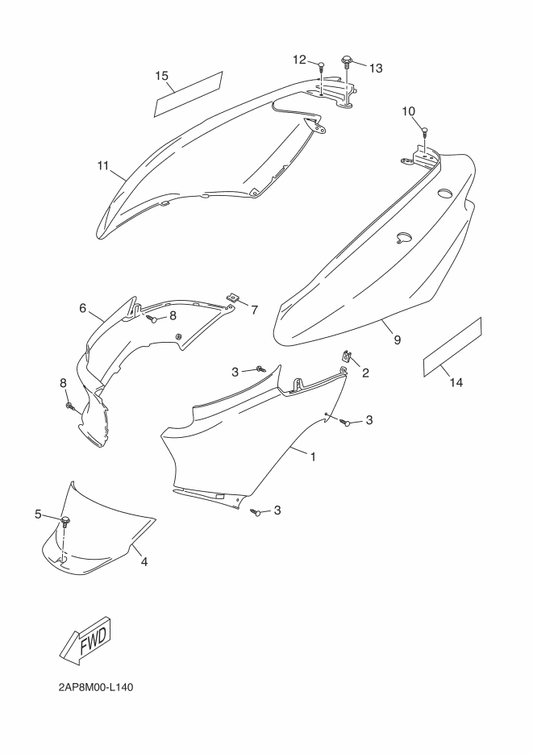 Yamaha 2DK-F1781-00 Emblem 1 — shown on the Side Cover parts diagram