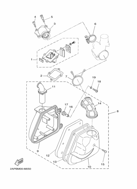 Yamaha 5AD-E4410-00 Air Cleaner Assy. — shown on the Intake parts diagram