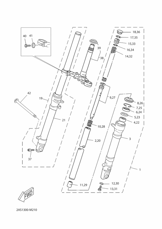 Yamaha 51Y-25181-00 Axle, Wheel — shown on the Front Fork 2 parts diagram
