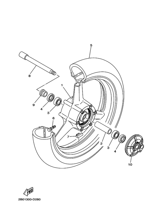 Yamaha 2B0-W2516-00-98 Cast Wheel, Front — shown on the Front Wheel parts diagram