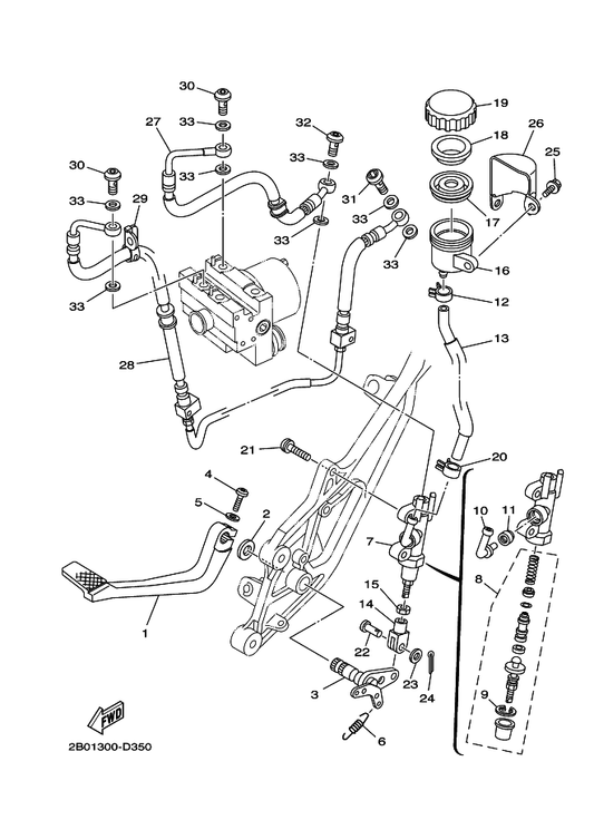 Yamaha 5VX-2582A-00 . Joint — shown on the Rear Master Cylinder parts diagram