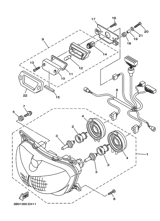 Yamaha 2B0-84359-10 Cord, Headlight — shown on the Headlight parts diagram