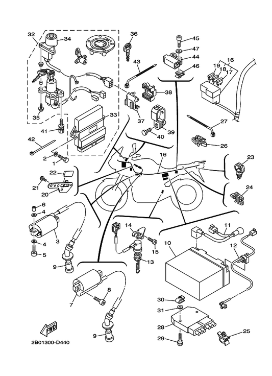 Yamaha 90464-25003 Clamp — shown on the Electrical 1 parts diagram