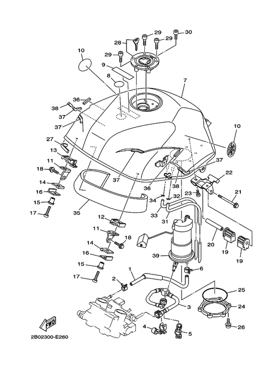 Yamaha 2B0-13972-00 Pipe, Fuel 2 — shown on the Fuel Tank parts diagram