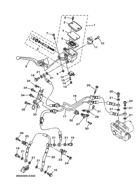 Yamaha 2B0-2587A-00 Holder, Brake Hose — shown on the Front Master Cylinder parts diagram