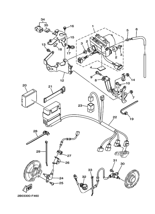 Yamaha 2B0-85930-09 Hydraulic Unit Assy — shown on the Electrical 3 parts diagram