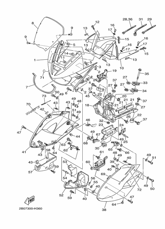 Yamaha 90201-03644 Washer, Plate — shown on the Cowling 1 parts diagram