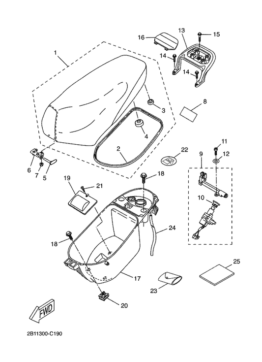 Yamaha 25G-21535-00 Nut 1 — shown on the Seat parts diagram