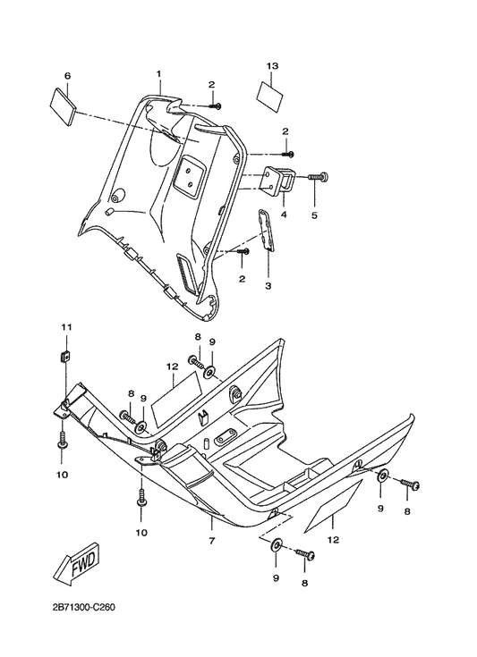 Yamaha 5WW-F8385-00 Cover, Under — shown on the Leg Shield parts diagram