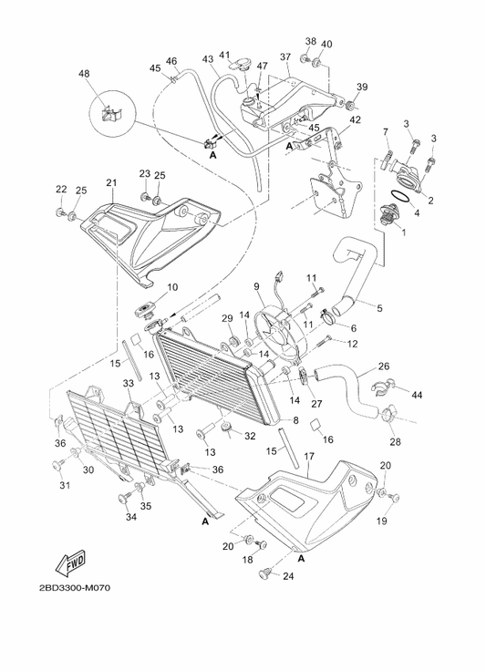 Yamaha 11D-E240J-10 Radiator Cover Assy1 — shown on the Radiator & Hose parts diagram