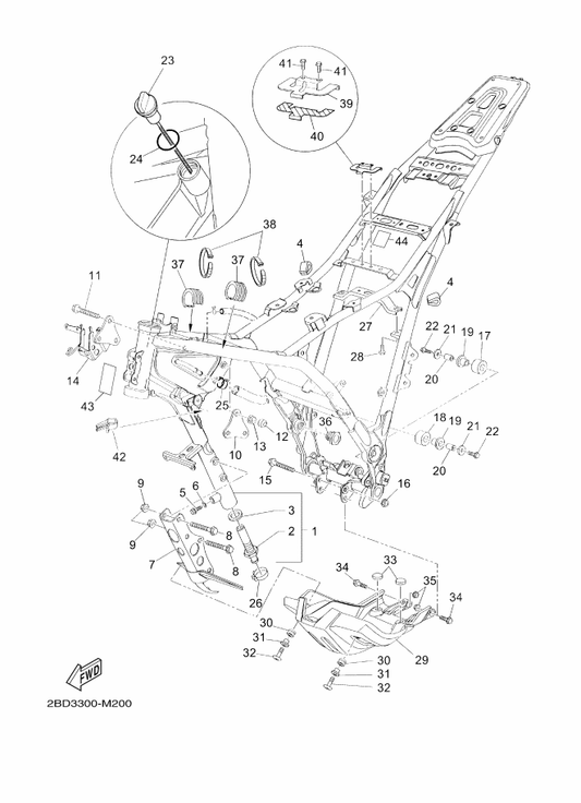 Yamaha 90464-10X03 Clamp — shown on the Frame parts diagram