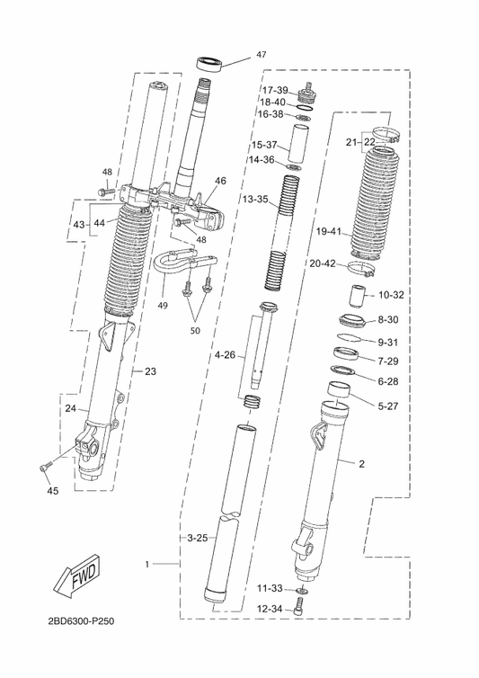 Yamaha 11D-23489-10 . Band — shown on the Front Fork parts diagram