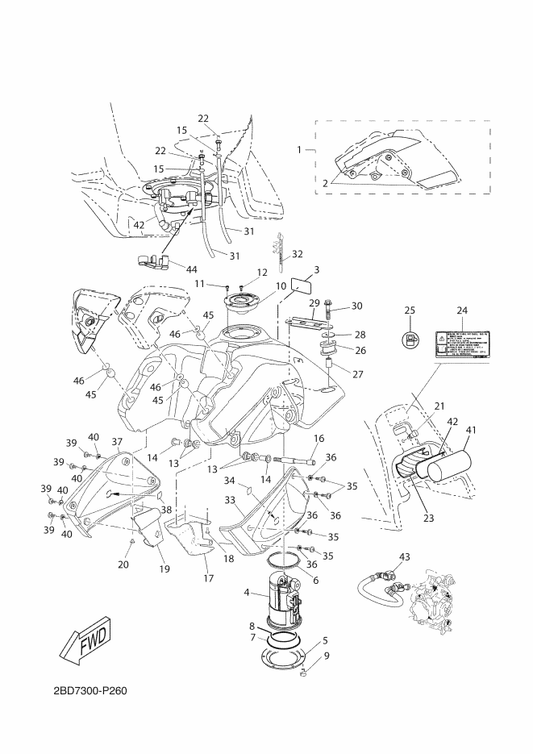 Yamaha 5D7-F417B-00 Emblem — shown on the Fuel Tank parts diagram