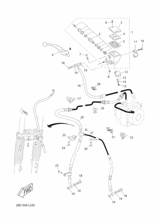 Yamaha 56P-F5876-00 Holder, Brake Hose 2 — shown on the Front Master Cylinder parts diagram