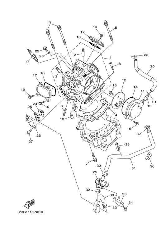 Yamaha 2BG-14840-00 Air Cut Valve Assy — shown on the Cylinder Head parts diagram