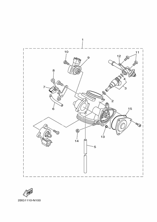 Yamaha 2BG-13160-00 . Delivery Pipe Assy 1 — shown on the Throttle Body Assy 1 parts diagram
