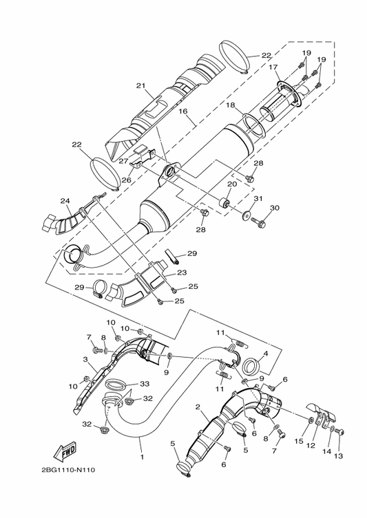 Yamaha 2BG-E4611-01 Pipe, Exhaust 1 — shown on the Exhaust parts diagram