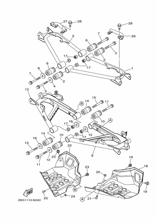 Yamaha 90105-10222 Bolt, Flange — shown on the Rear Arm parts diagram
