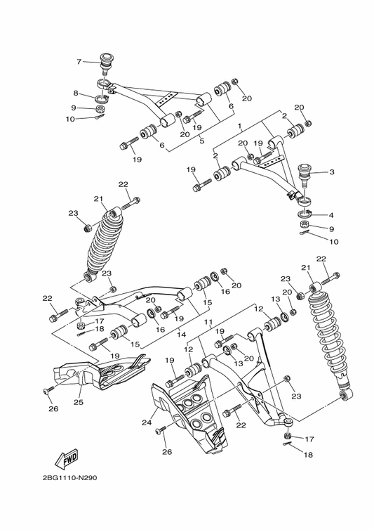 Yamaha 2BG-F3350-10 Shock Absorber Assy — shown on the Front Suspension & Wheel parts diagram