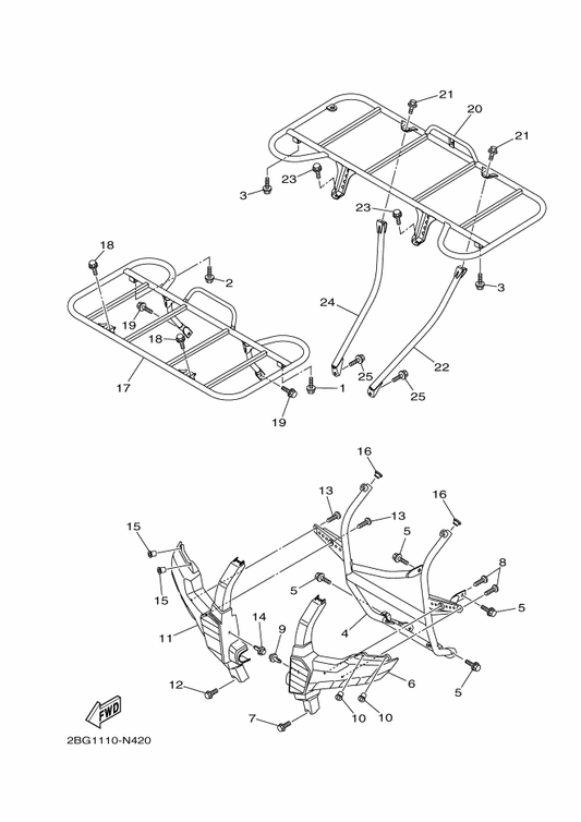 Yamaha 2BG-F482J-00 Frame, Carrier 1 — shown on the Guard parts diagram