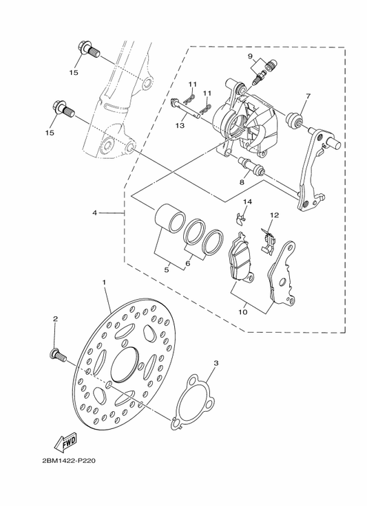 Yamaha 2BM-F5939-00 . Pad, Support 2 — shown on the Front Brake Caliper parts diagram