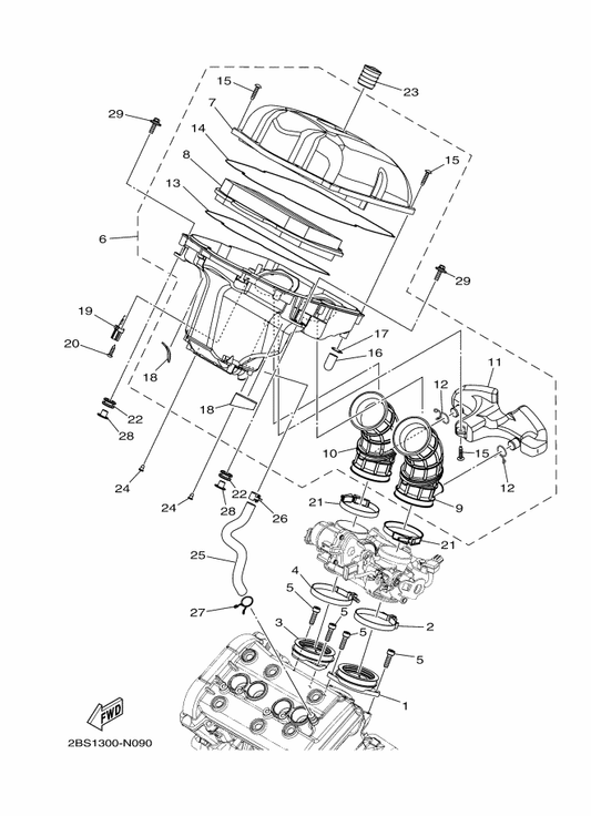 Yamaha 23P-11166-10 Pipe, Breather 1 — shown on the Intake parts diagram