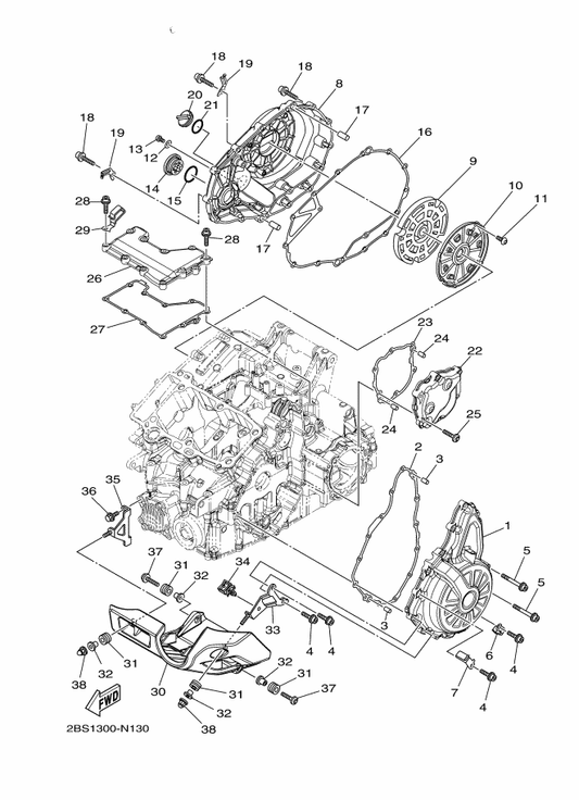 Yamaha 23P-15421-01 Cover, Crankcase 2 — shown on the Crankcase Cover 1 parts diagram