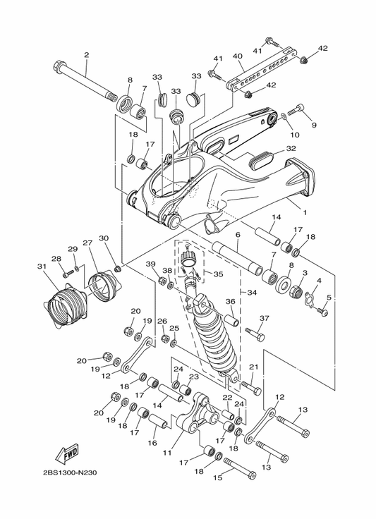 Yamaha 23P-22210-C0 Shock Absorber Assy, Rear — shown on the Rear Arm & Suspension parts diagram