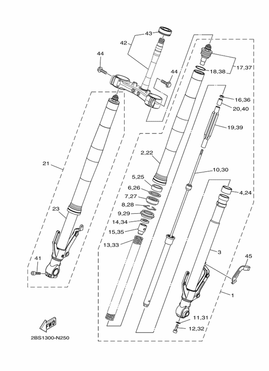 Yamaha 2BS-23136-10 . Tube, Outer — shown on the Front Fork parts diagram